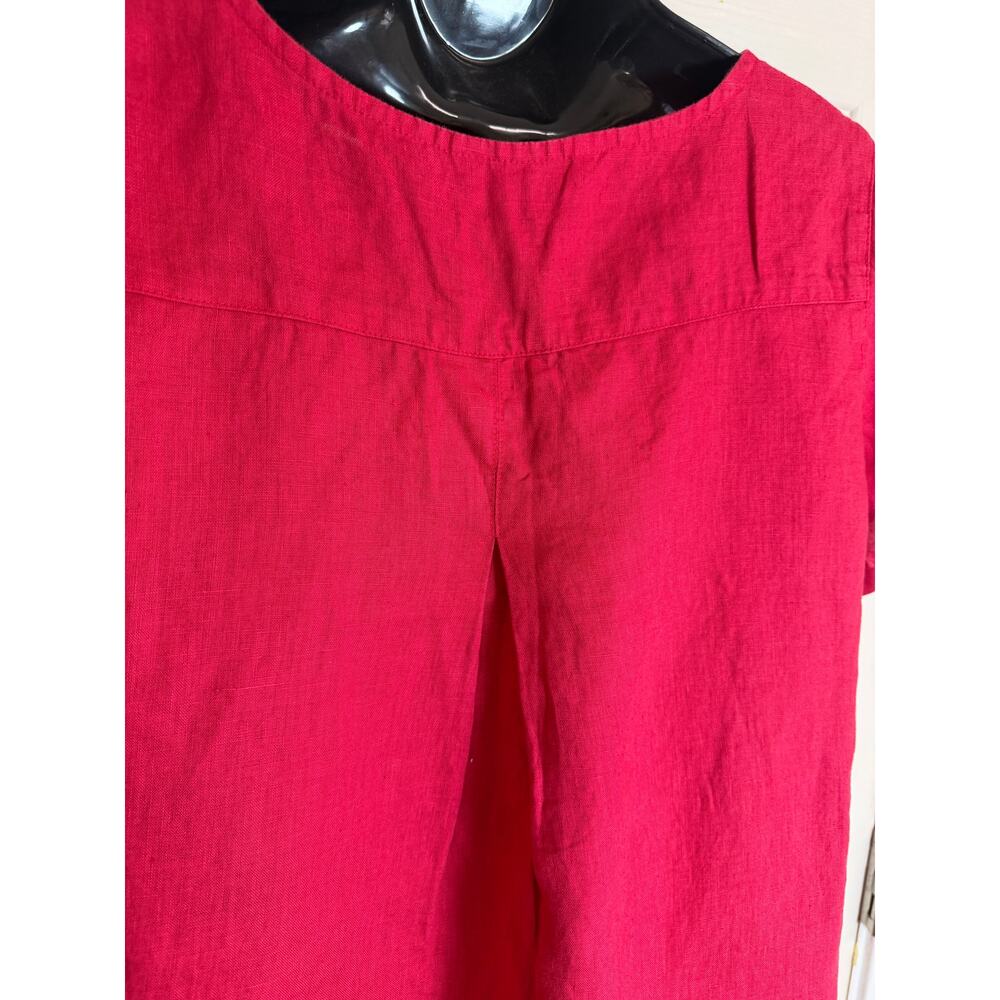 Kleen 100% Linen Red Blouse Womens Small Roll Tab Sleeve Lightweight Summer Top - Picture 5 of 8